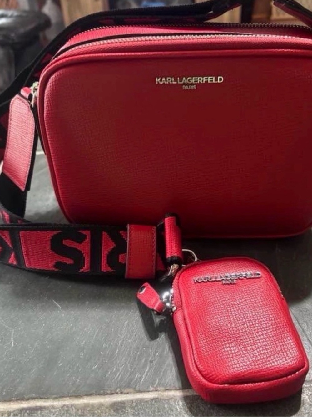EUC Karl Lagerfeld Red Crossbody with Detachable Mini Pouch